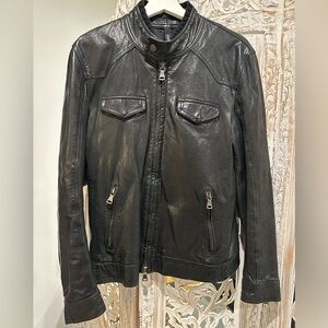 Garrett Black Leather Bomber Jacket